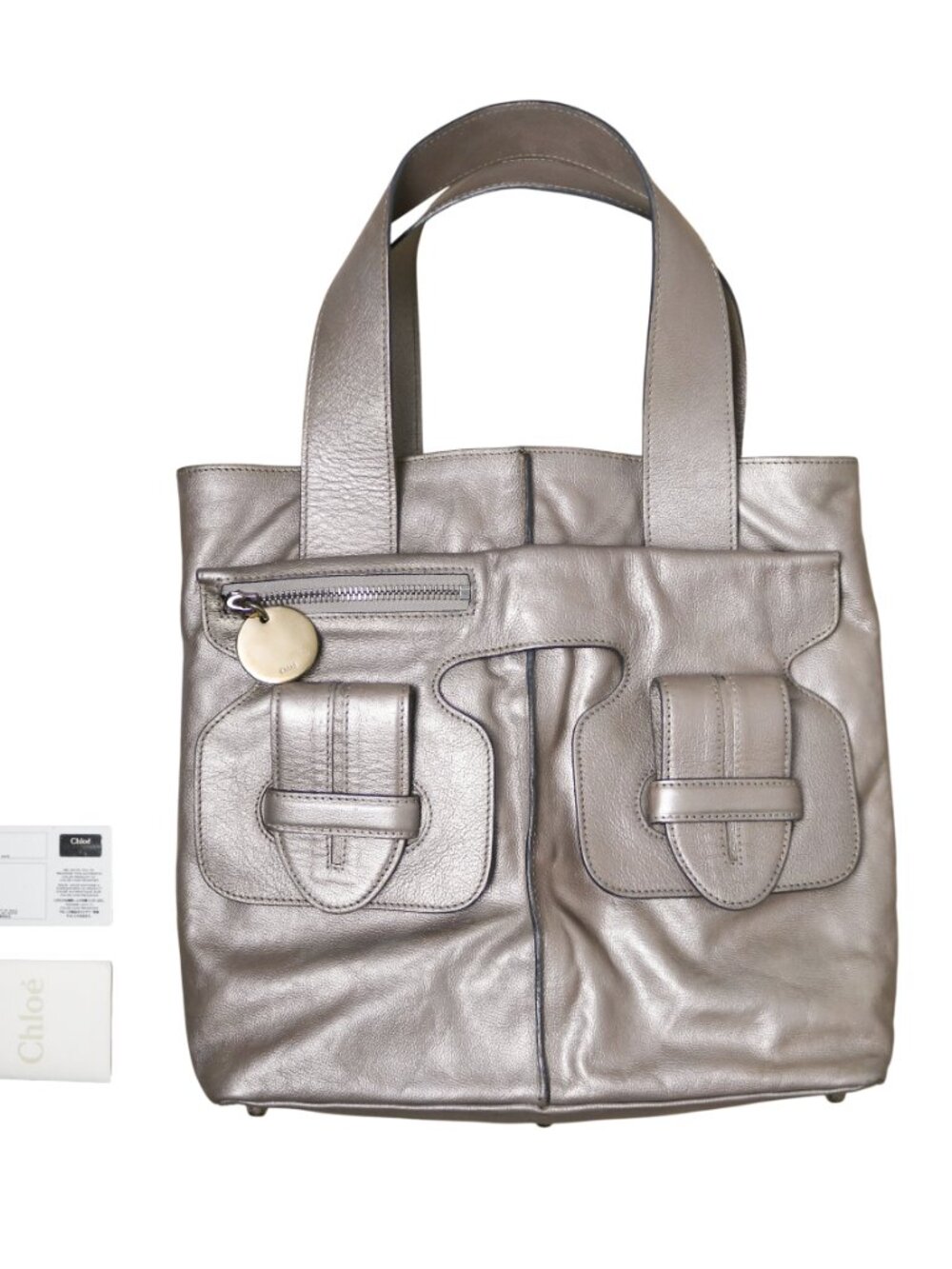 Chloe silver leather saskia tote bag